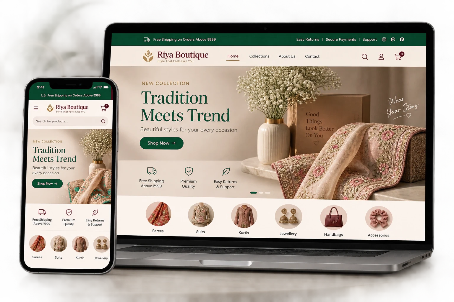 Professional business website shown clearly on a laptop and smartphone